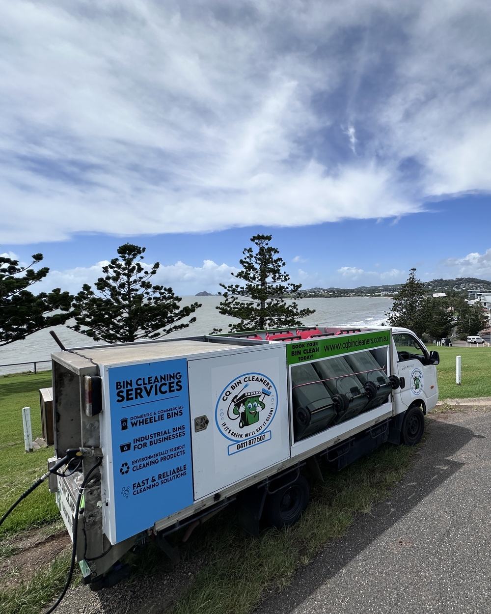 The CQ Bin Cleaners truck at a Capricorn Coast lookout
