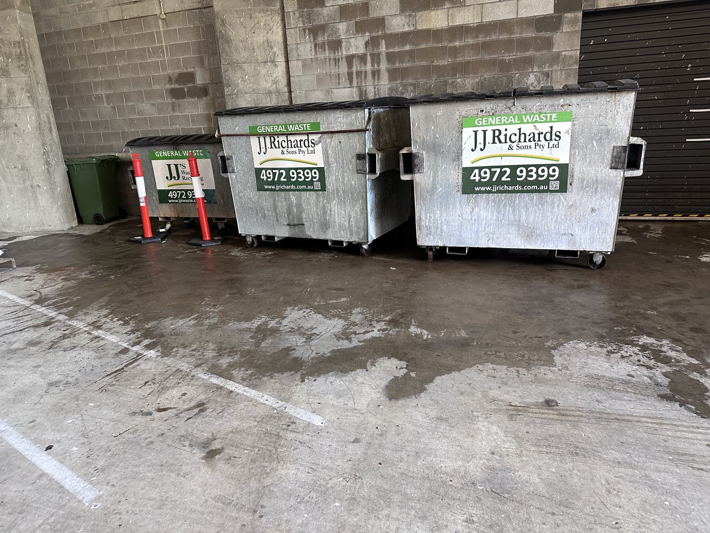 Commercial bulk bins in a loading dock